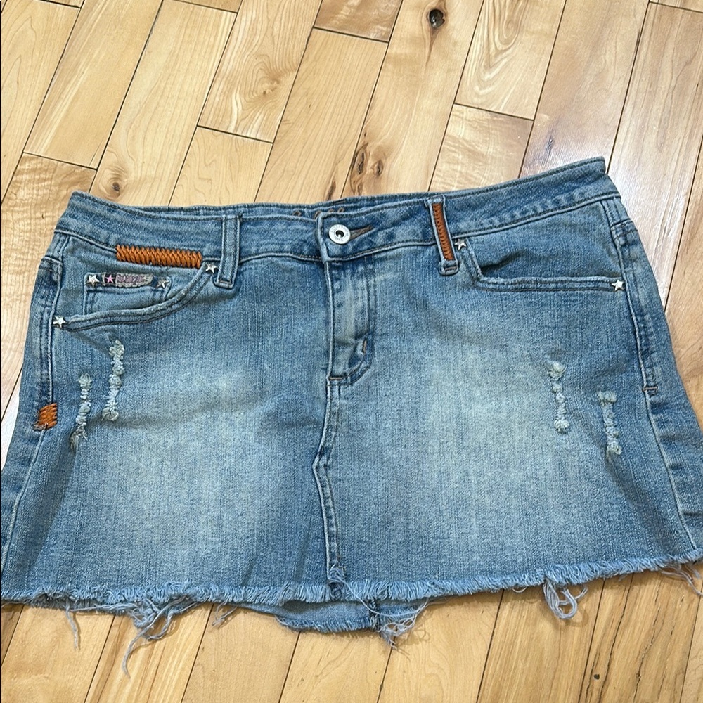 Bubblegum Blue Mini  Distressed Jean Skirt